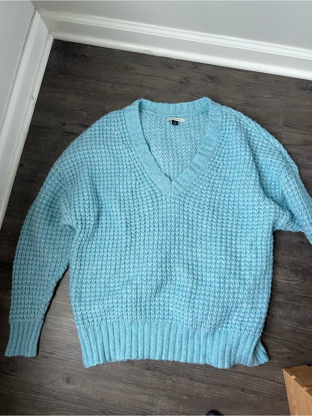 Cozy Soft Blue Waffle Knit V Neck American Eagle Sweater